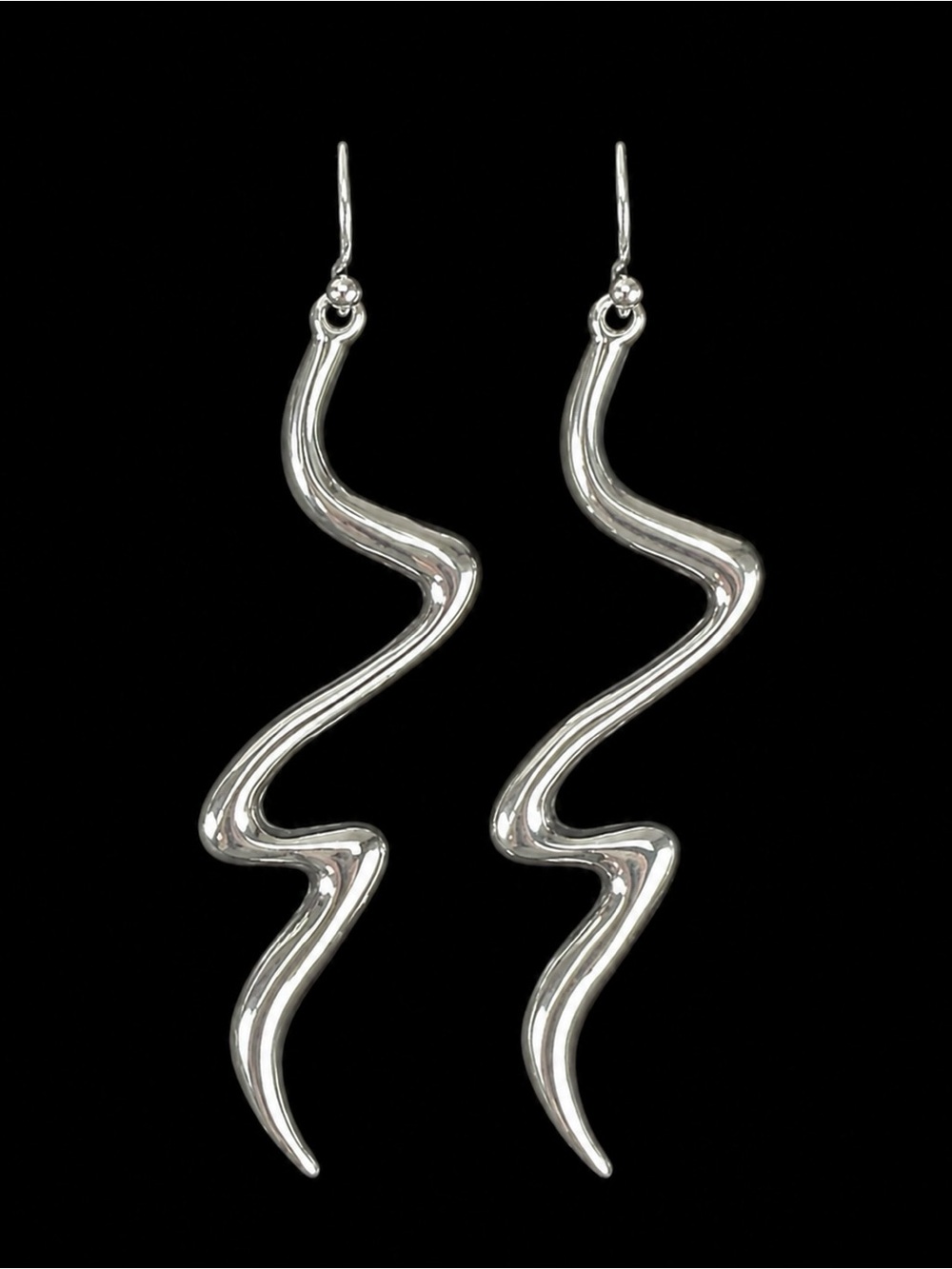 Vintage Silver Tone Sculptural Wave Pierced Dangle Earrings